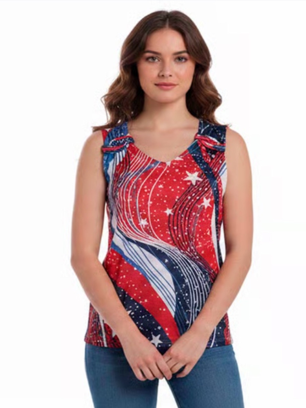 NWT Thomas & Olivia Navy Patriotic Print V-Neck Tank Top Size PM & PL